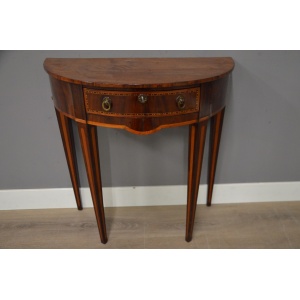 Antieke ingelegde wandtafel - halve maan tafel